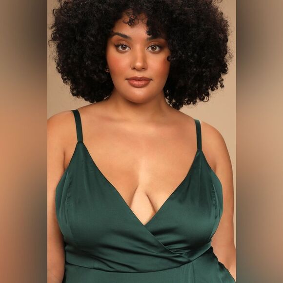 Lulus Ode To Love Emerald Green Satin Maxi Dress Sz S Spaghetti straps - Picture 5 of 12